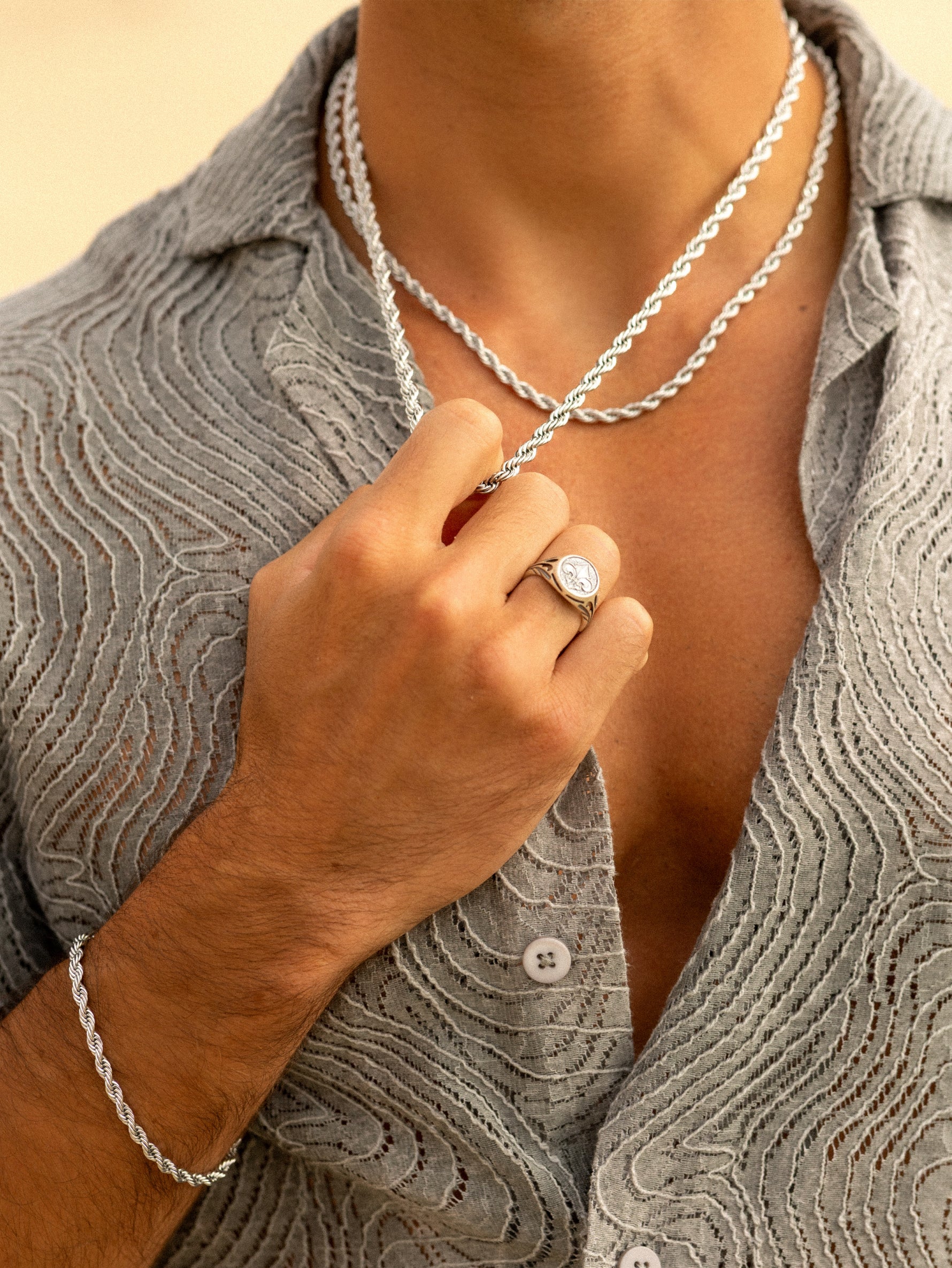 Collier pour homme torsadé en acier inoxydable argenté